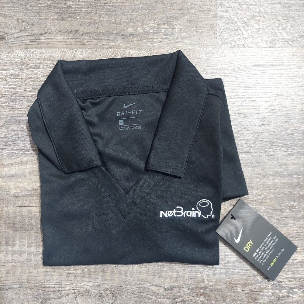 Nike Golf Dri-FIT Women's Black Polo Medium NetBrain Logo NWT 354067-010